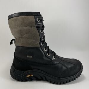 Ugg Adirondack Snow Boots Womens Size 7 Black Leather Shearling Lined Lace Up